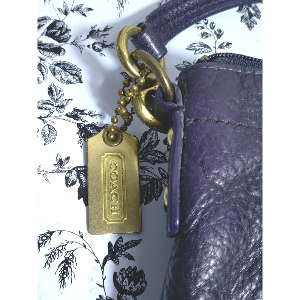 Coach Dark‎ Purple Leather Crossbody Bag Adjustable Strap Purse - Picture 6 of 8